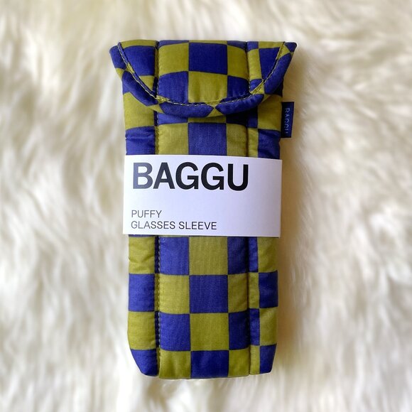NWT Baggu Puffy Glasses Sleeve - Pear Navy Check - Picture 1 of 4